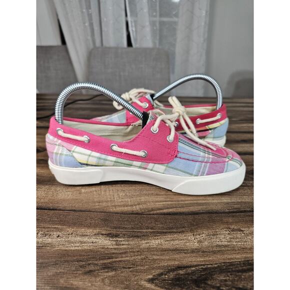 Lauren by Ralph Lauren Breeana Pink Plaid Print Canvas Boat Shoes Size Womens 7B - Picture 12 of 14